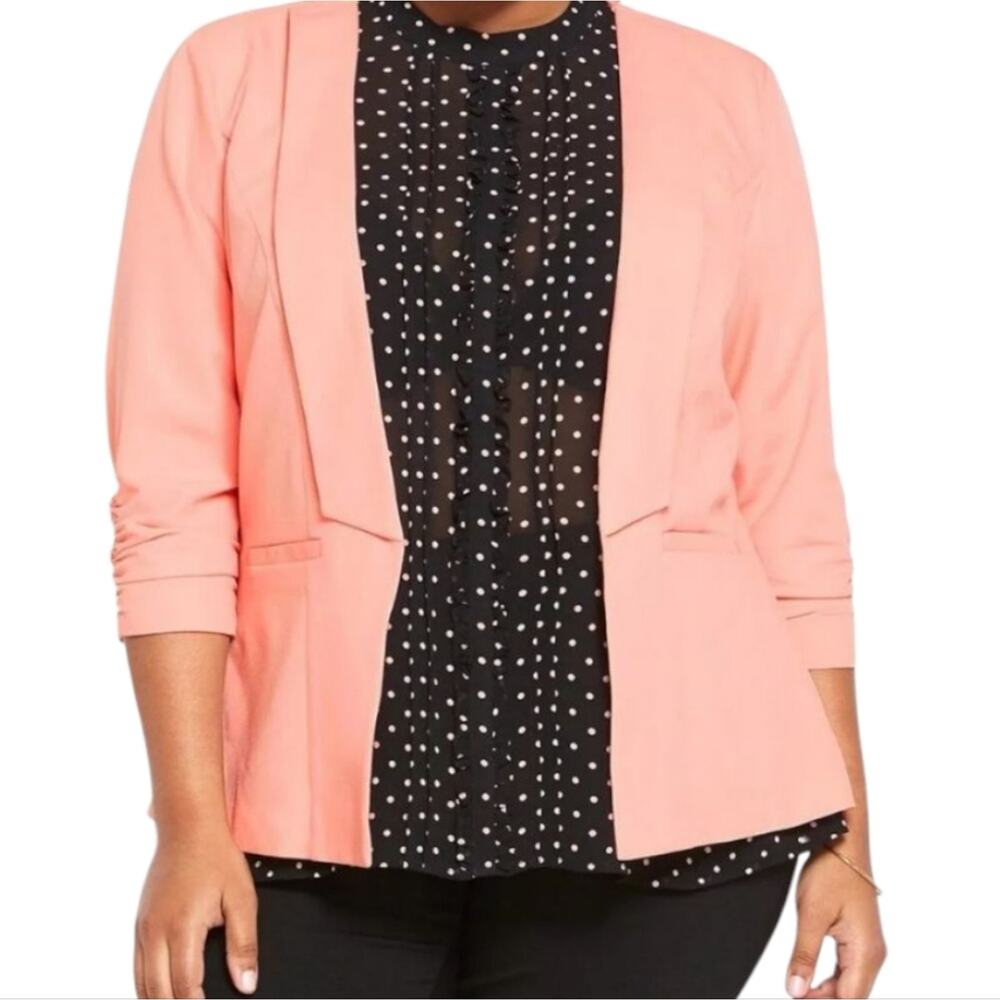 Torrid Lined Open Blazer. Dusty Pink. Ruched Sleeve Kawaii Cottegecore Plus 2X